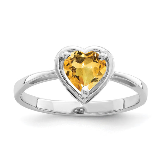 14k White Gold 6mm Heart Citrine ring