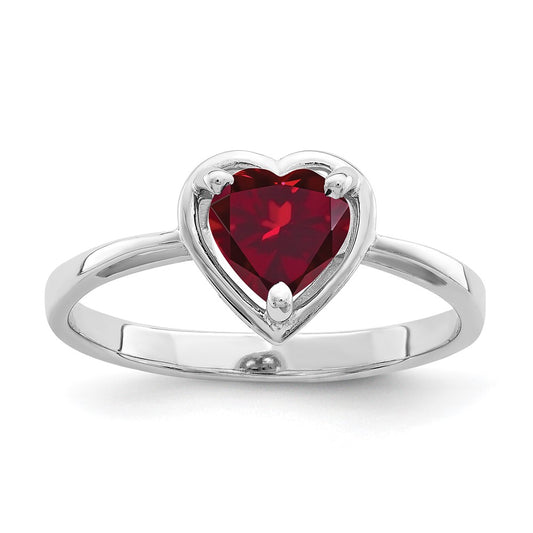 14k White Gold 6mm Heart Created Ruby ring