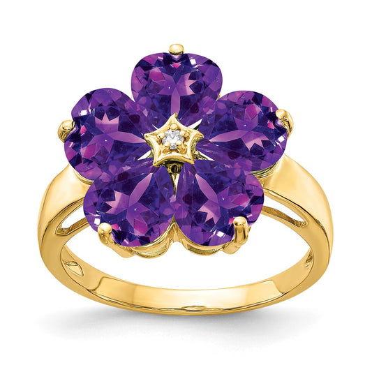 14k Yellow Gold 6mm Heart Amethyst VS Diamond ring