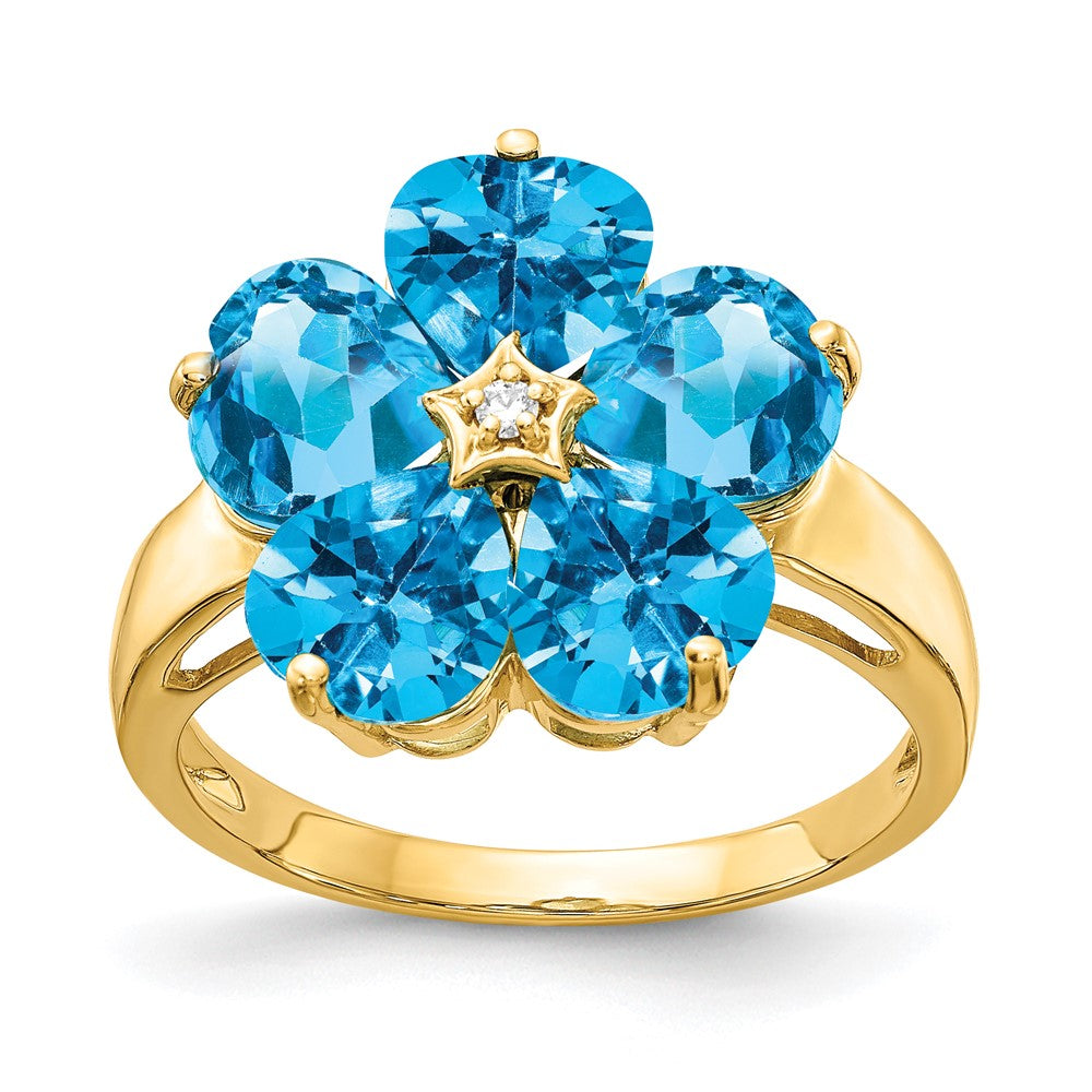 14k Yellow Gold 6mm Heart Blue Topaz AAA Diamond ring