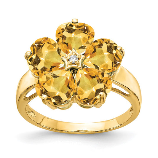 14k Yellow Gold 6mm Heart Citrine AA Diamond ring