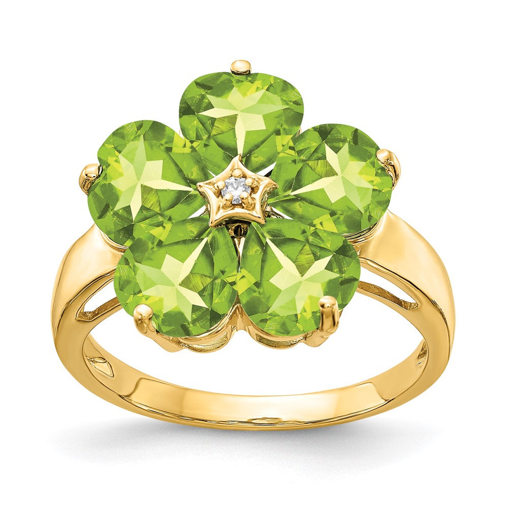 14k Yellow Gold 6mm Heart Peridot AA Diamond ring