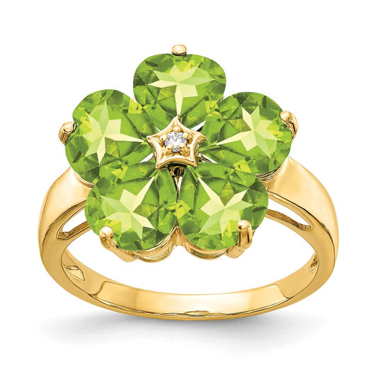 14k Yellow Gold 6mm Heart Peridot AA Diamond ring