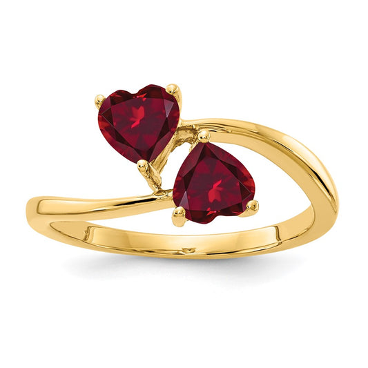 14K Yellow Gold 5mm Heart Created Ruby ring