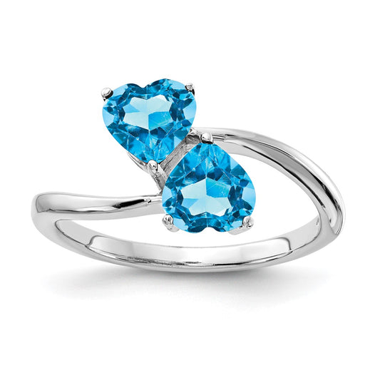 14k White Gold 5mm Heart Blue Topaz ring