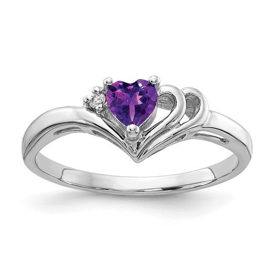 14k White Gold 4mm Heart Amethyst A Real Diamond ring