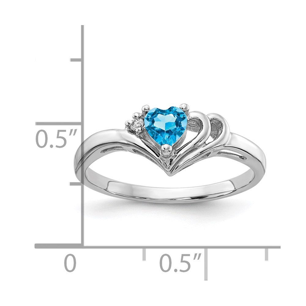 14k White Gold 4mm Heart Blue Topaz AA Diamond ring