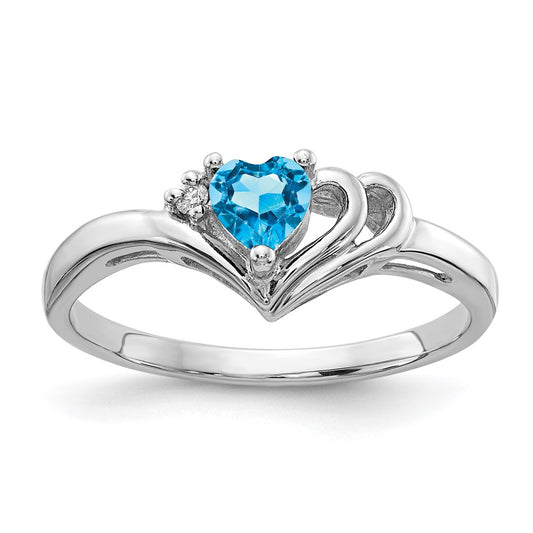 14k White Gold 4mm Heart Blue Topaz A Real Diamond ring