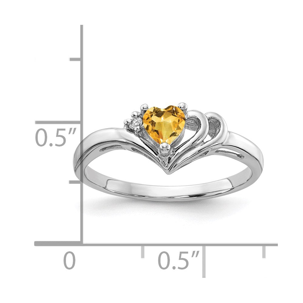 14k White Gold 4mm Heart Citrine VS Diamond ring