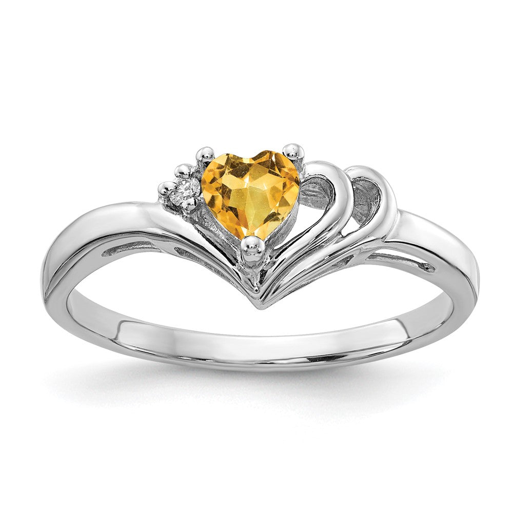 14k White Gold 4mm Heart Citrine AA Diamond ring