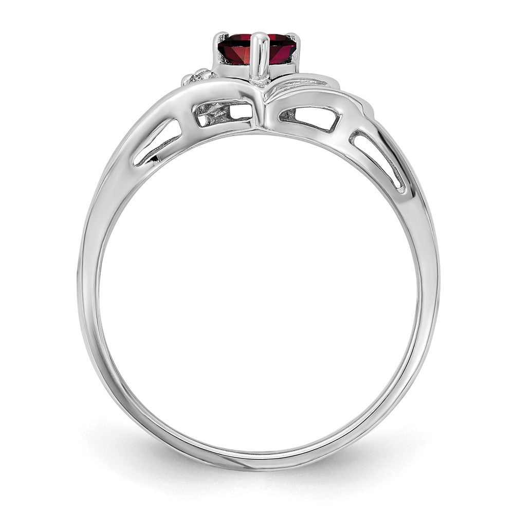 14k White Gold 4mm Heart Garnet AA Diamond Ring