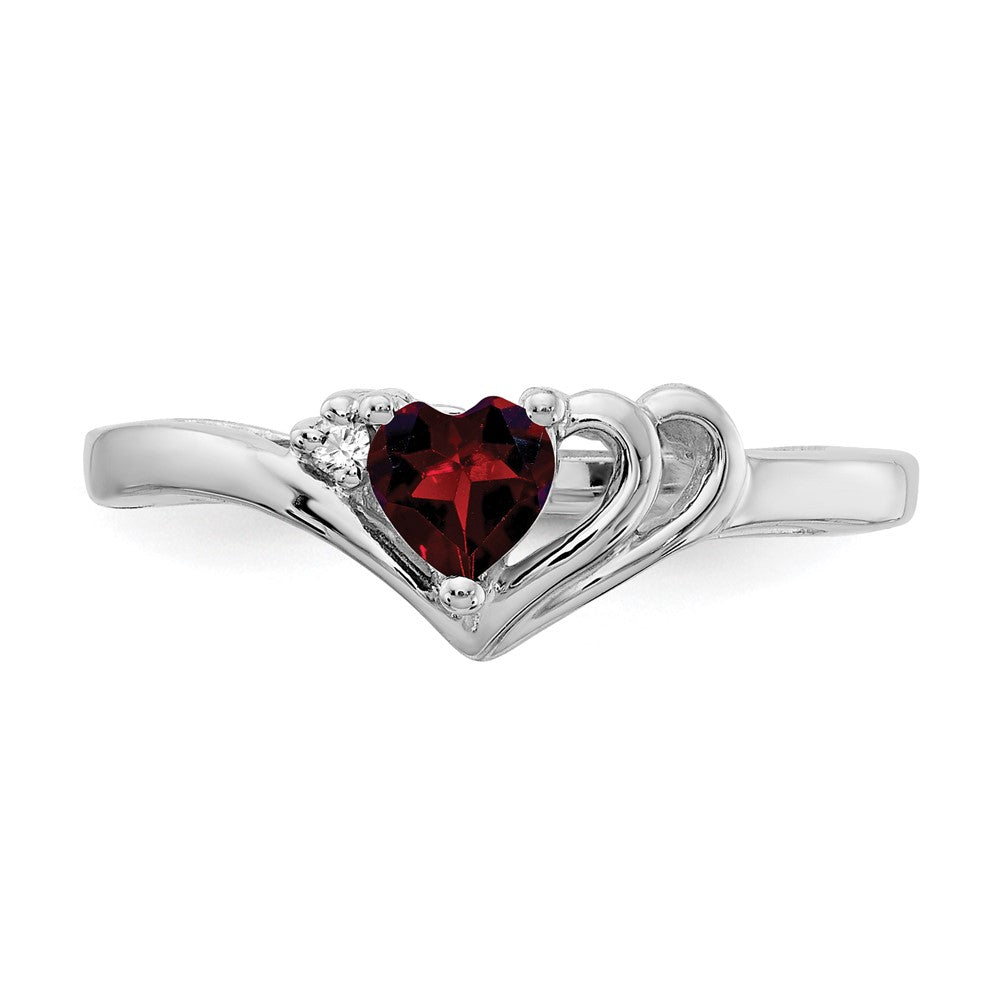 14k White Gold 4mm Heart Garnet AA Diamond Ring