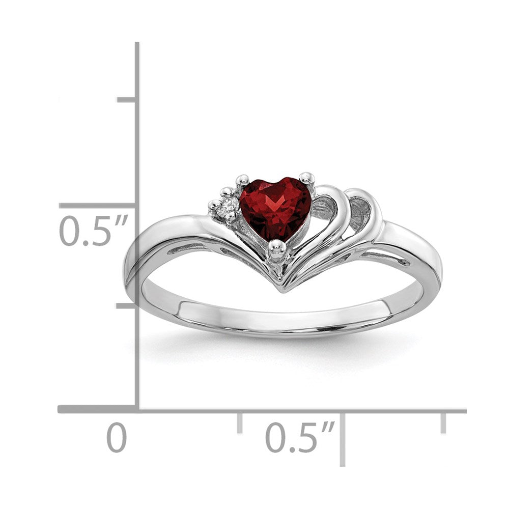 14k White Gold 4mm Heart Garnet AA Diamond Ring