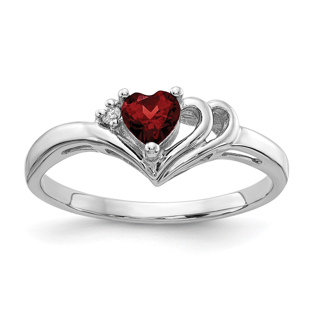 14k White Gold 4mm Heart Garnet AAA Diamond ring