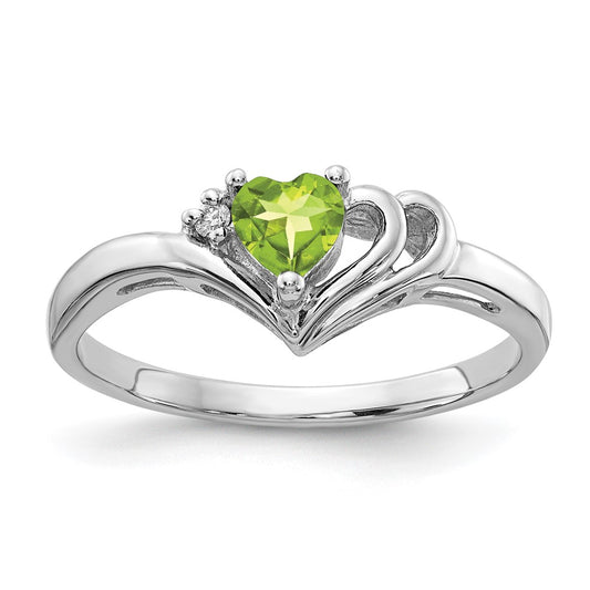 14k White Gold 4mm Heart Peridot AAA Diamond ring