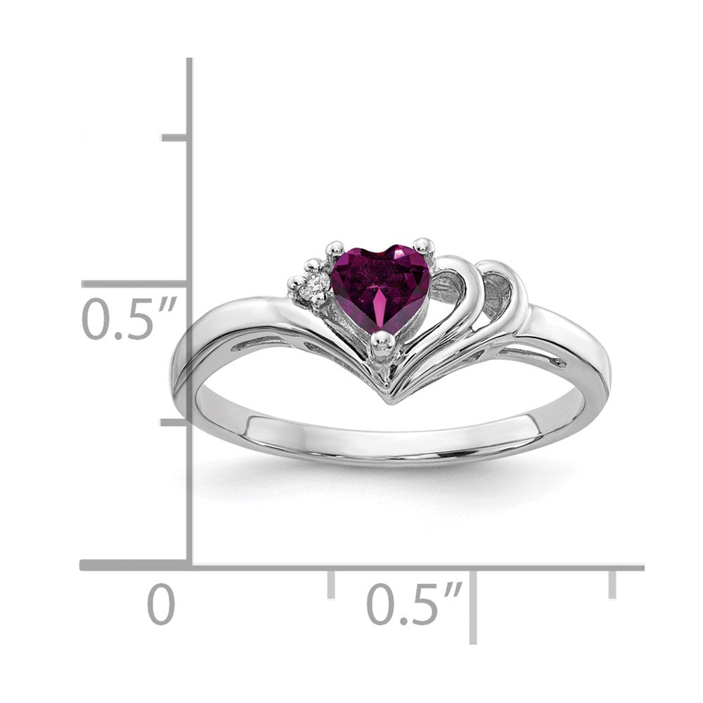 14k White Gold 4mm Heart Rhodolite Garnet AAA Diamond ring