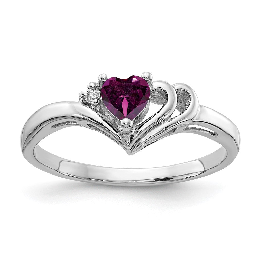 14k White Gold 4mm Heart Rhodolite Garnet VS Diamond ring