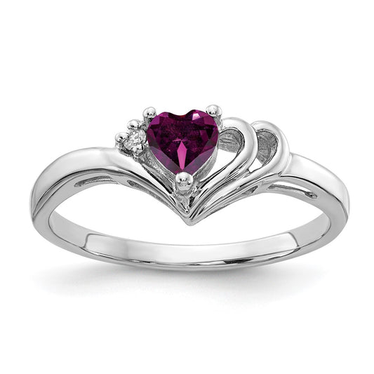 14k White Gold 4mm Heart Rhodolite Garnet VS Diamond ring