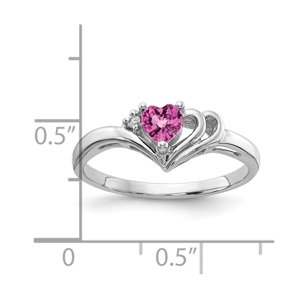 14k White Gold 4mm Heart Pink Sapphire AA Diamond ring