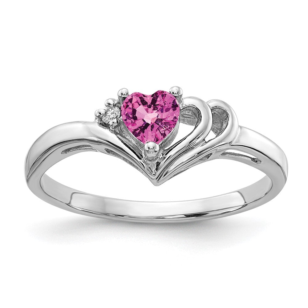 14k White Gold 4mm Heart Pink Sapphire AA Diamond ring