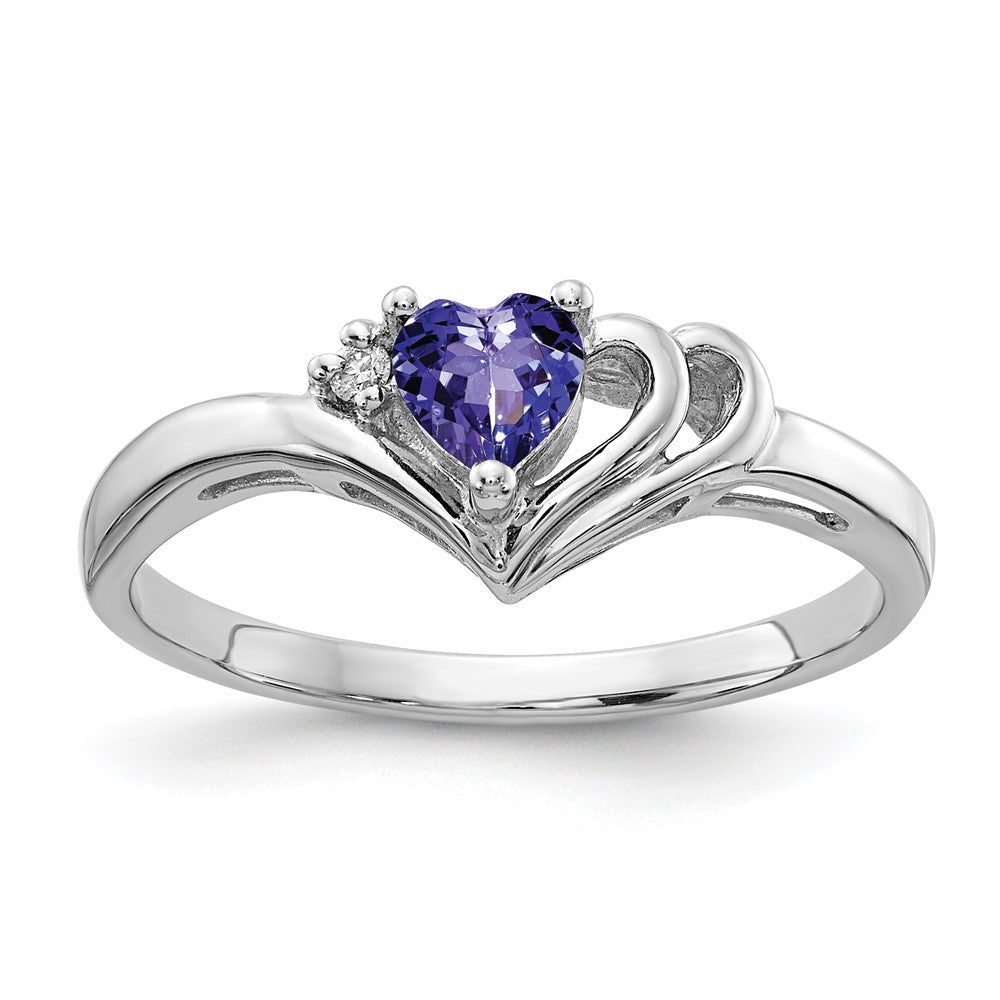 14k White Gold 4mm Heart Tanzanite VS Diamond ring