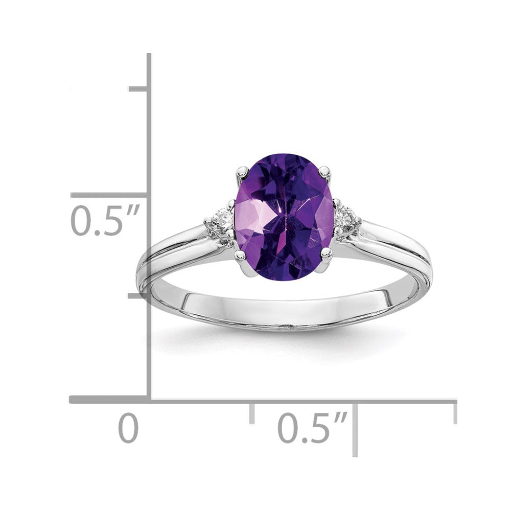 14k White Gold 8x6mm Oval Amethyst AA Diamond ring