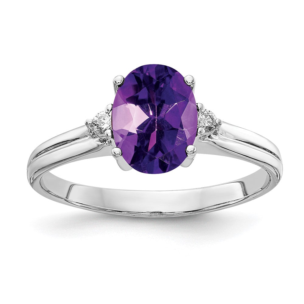 14k White Gold 8x6mm Oval Amethyst AA Diamond ring