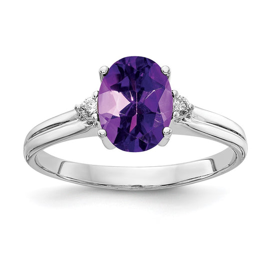 14k White Gold 8x6mm Oval Amethyst VS Diamond ring