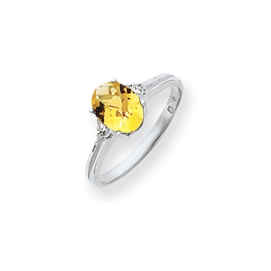 14k White Gold 8x6mm Oval Citrine Checker AA Diamond ring