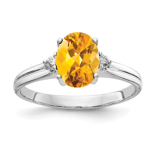 14k White Gold 8x6mm Oval Citrine A Real Diamond ring