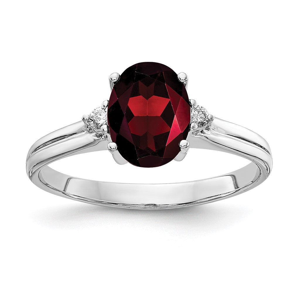 14k White Gold 8x6mm Oval Garnet AAA Diamond ring