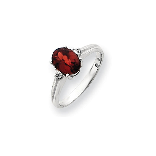 14k White Gold 8x6mm Oval Garnet Checker AAA Diamond ring