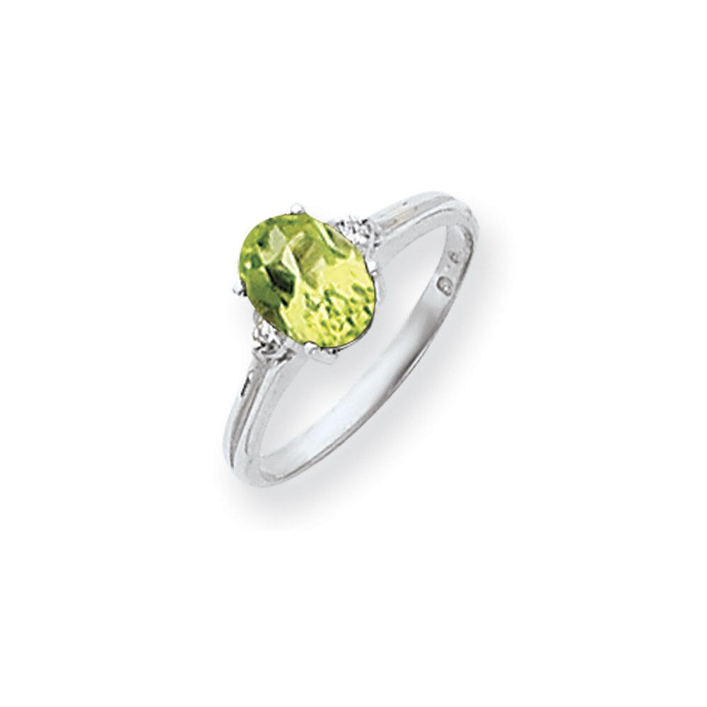 14k White Gold 8x6mm Oval Peridot Checker AAA Diamond ring