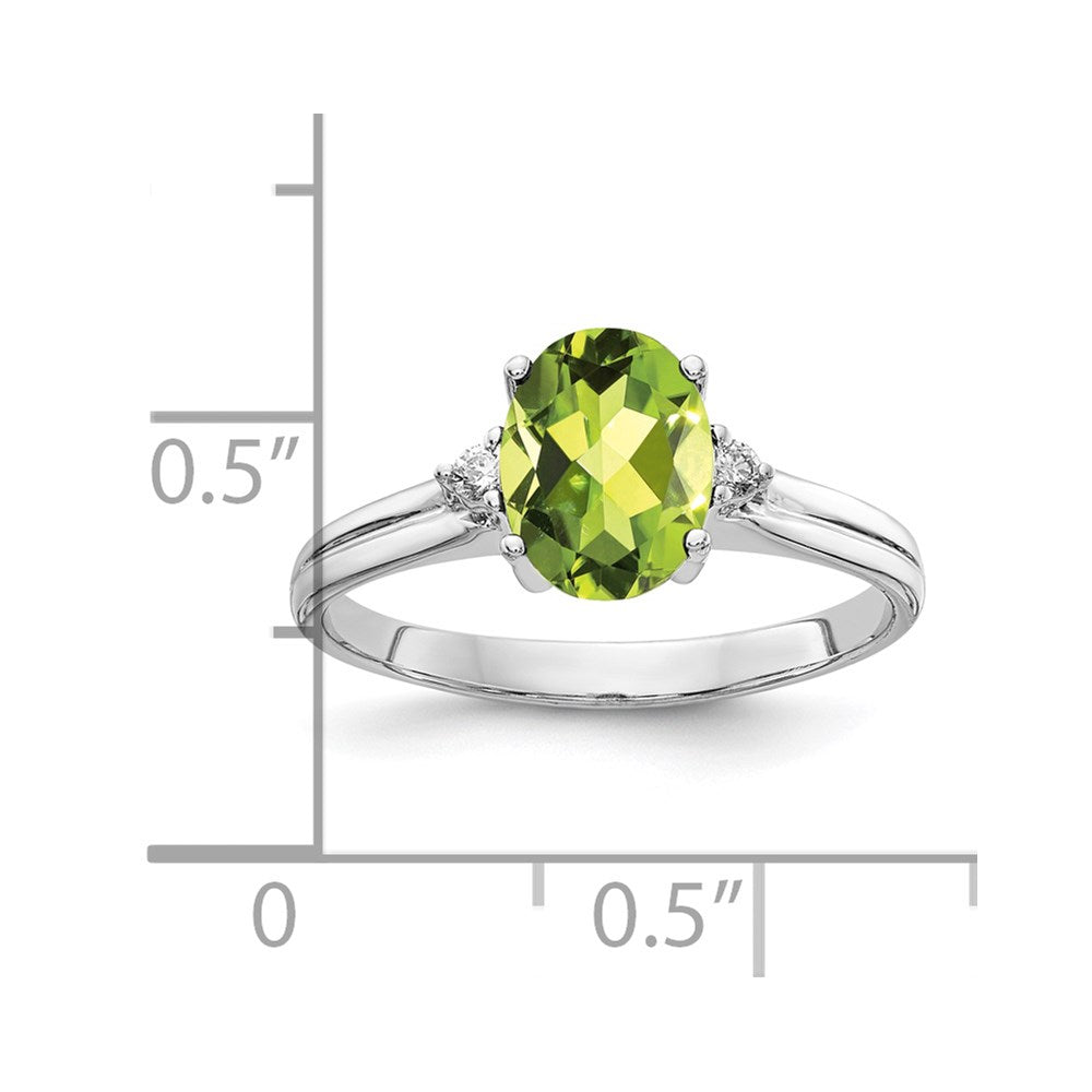 14k White Gold 8x6mm Oval Peridot AAA Diamond ring