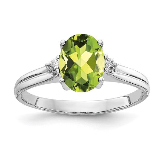 14k White Gold 8x6mm Oval Peridot VS Diamond ring