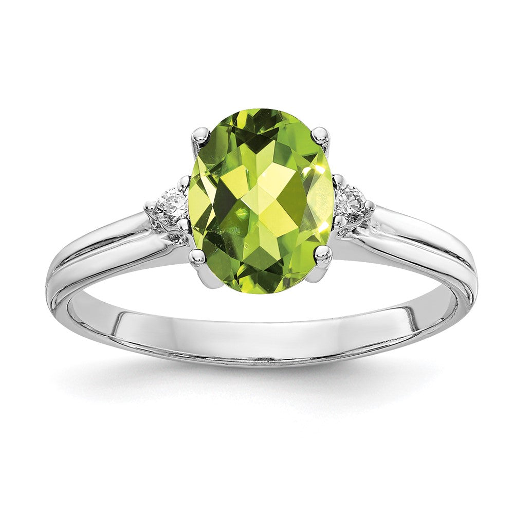 14k White Gold 8x6mm Oval Peridot AA Diamond ring