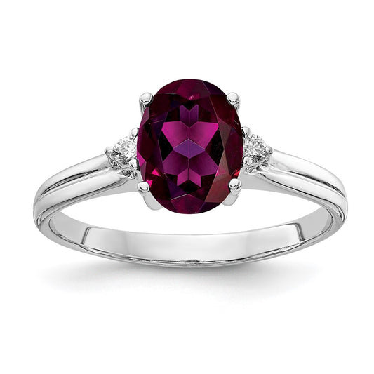 14k White Gold 8x6mm Oval Rhodolite Garnet VS Diamond ring