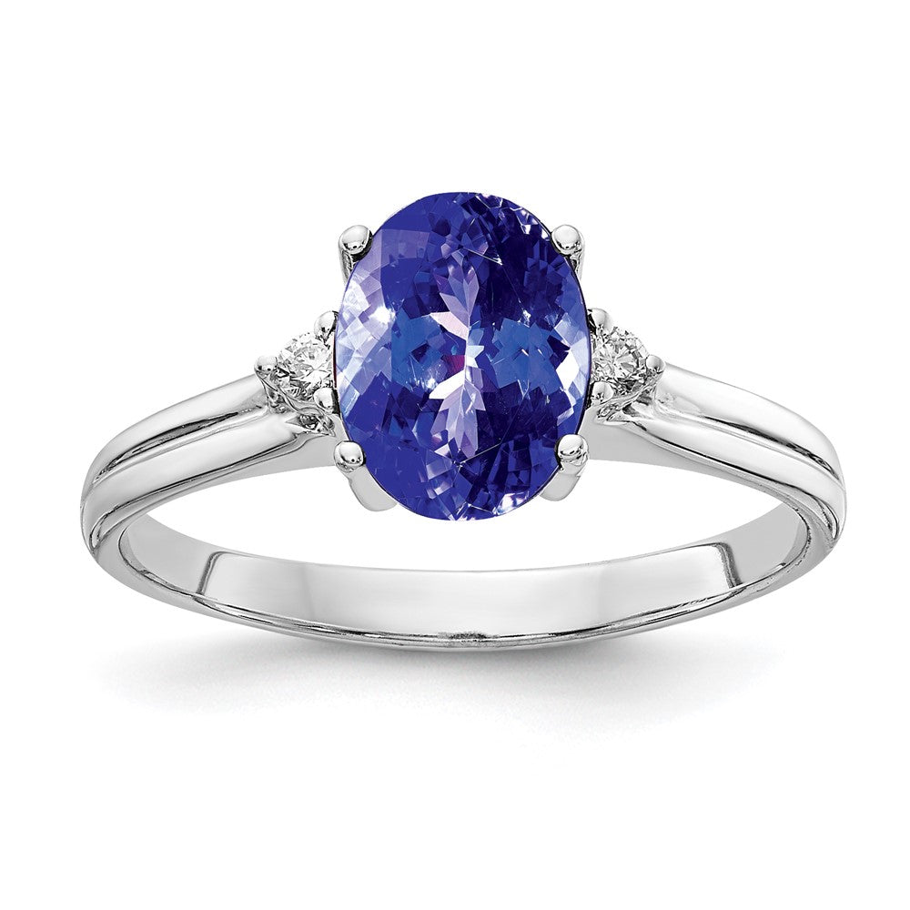 14k White Gold 8x6mm Oval Tanzanite AA Diamond ring