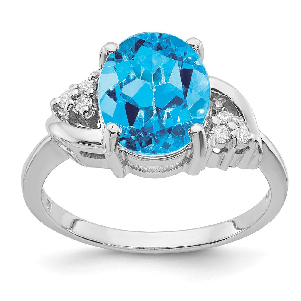 14k White Gold 10x8mm Oval Blue Topaz AAA Diamond ring