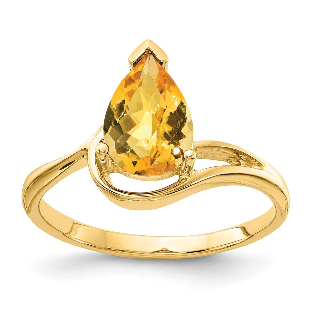 14K Yellow Gold 9x6mm Pear Citrine Checker ring