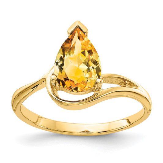 14K Yellow Gold 9x6mm Pear Citrine ring