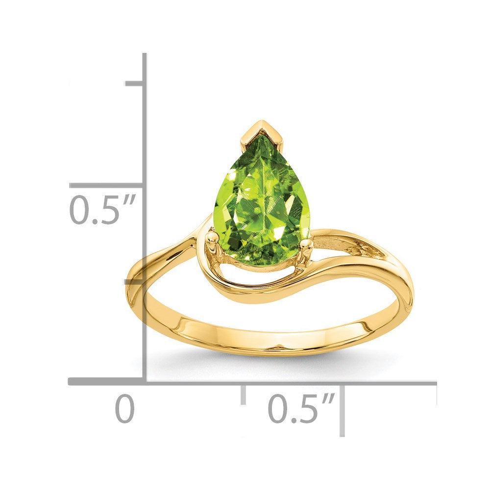 14K Yellow Gold 9x6mm Pear Peridot ring