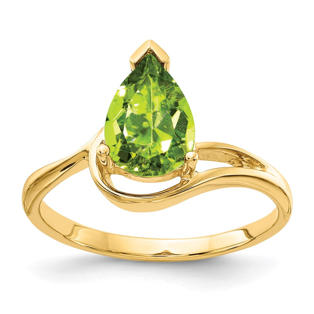 14K Yellow Gold 9x6mm Pear Peridot ring