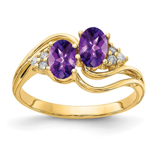 14k Yellow Gold 6x4mm Oval Amethyst Checker VS Diamond ring