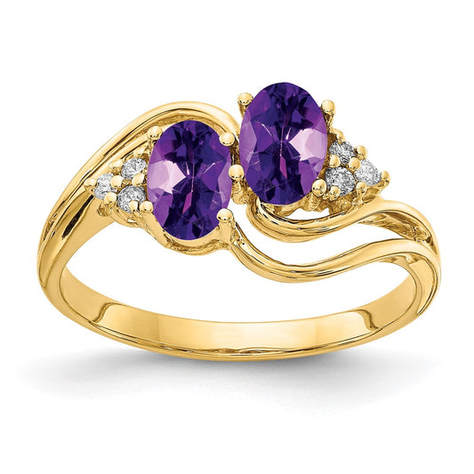 14k Yellow Gold 6x4mm Oval Amethyst AAA Diamond ring