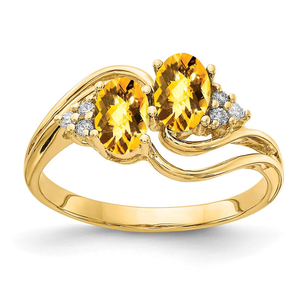 14k Yellow Gold 6x4mm Oval Citrine Checker AAA Diamond ring