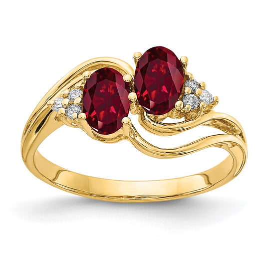 14K Yellow Gold 6x4mm Oval Created Ruby A Real Diamond ring