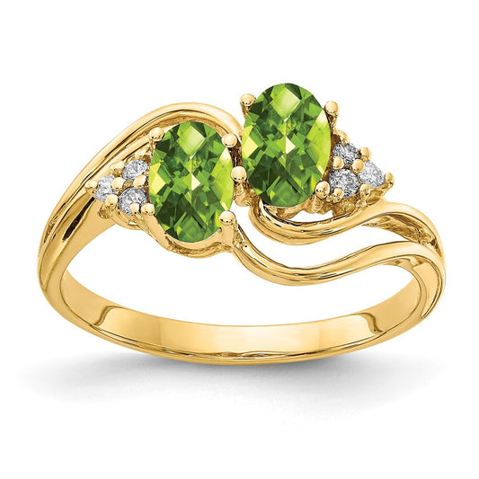 14k Yellow Gold 6x4mm Oval Peridot Checker AA Diamond ring