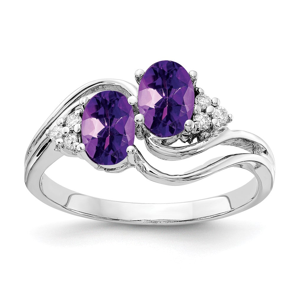 14k White Gold 6x4mm Oval Amethyst Checker AAA Real Diamond ring