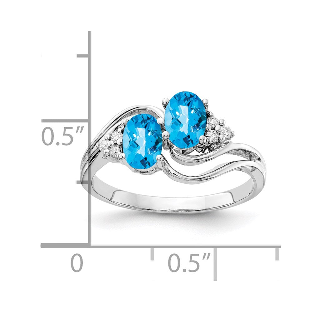 14k White Gold 6x4mm Oval Blue Topaz Checker VS Diamond ring